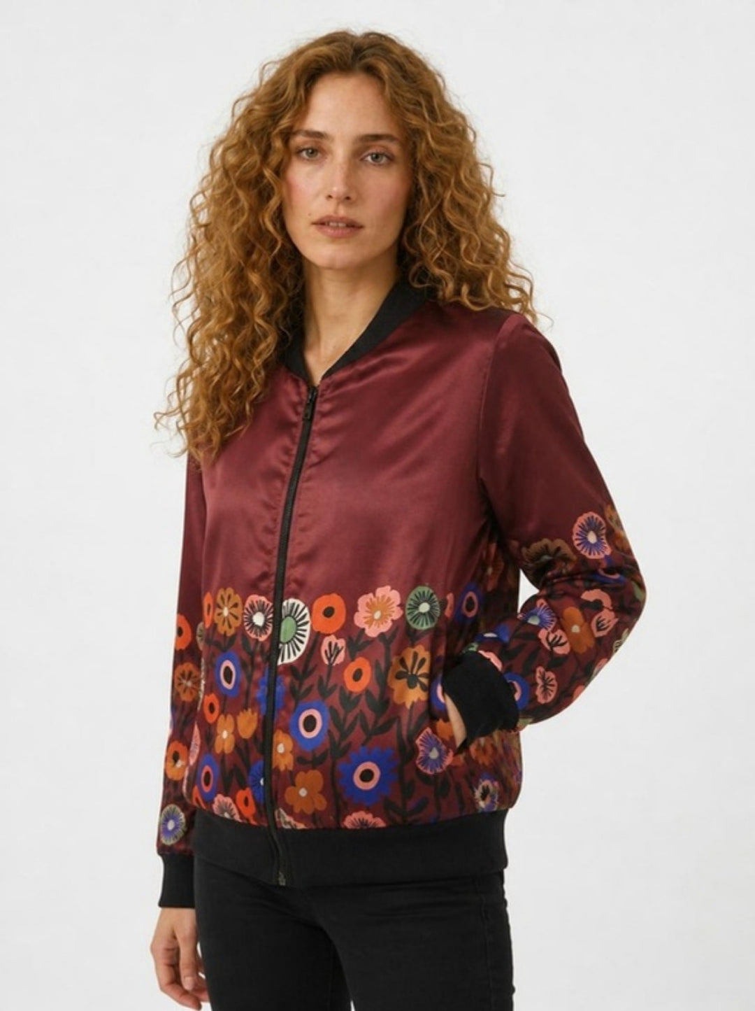 Bomber Floral Granate corte relajado