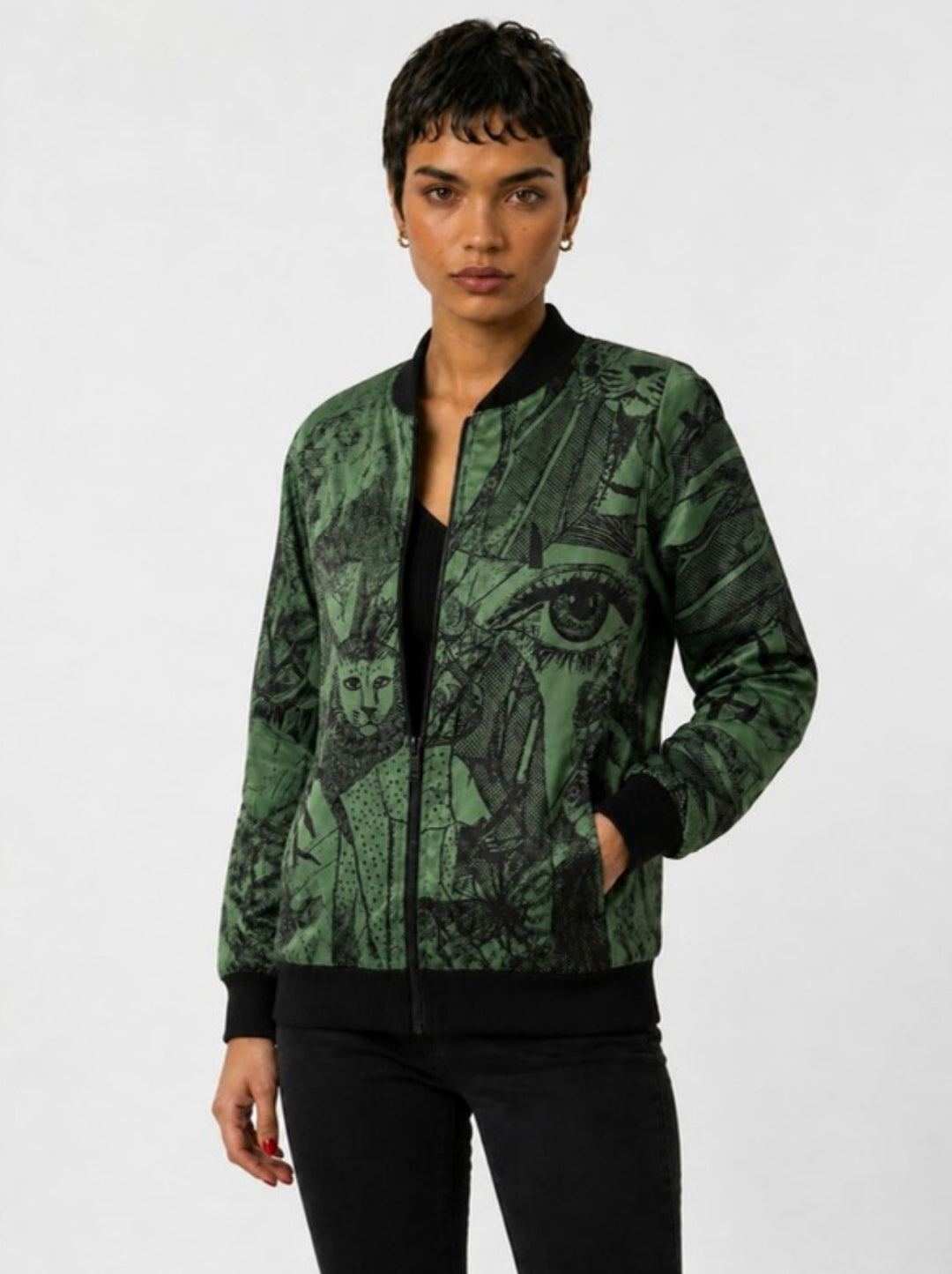 Bomber Verde Gráfico corte relajado