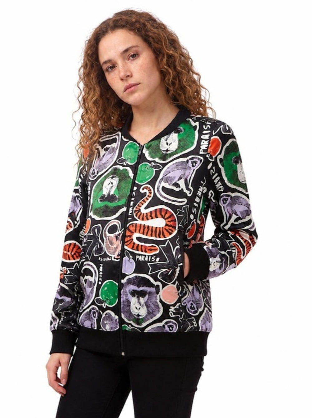 Bomber Paraíso Negro Collage corte relajado