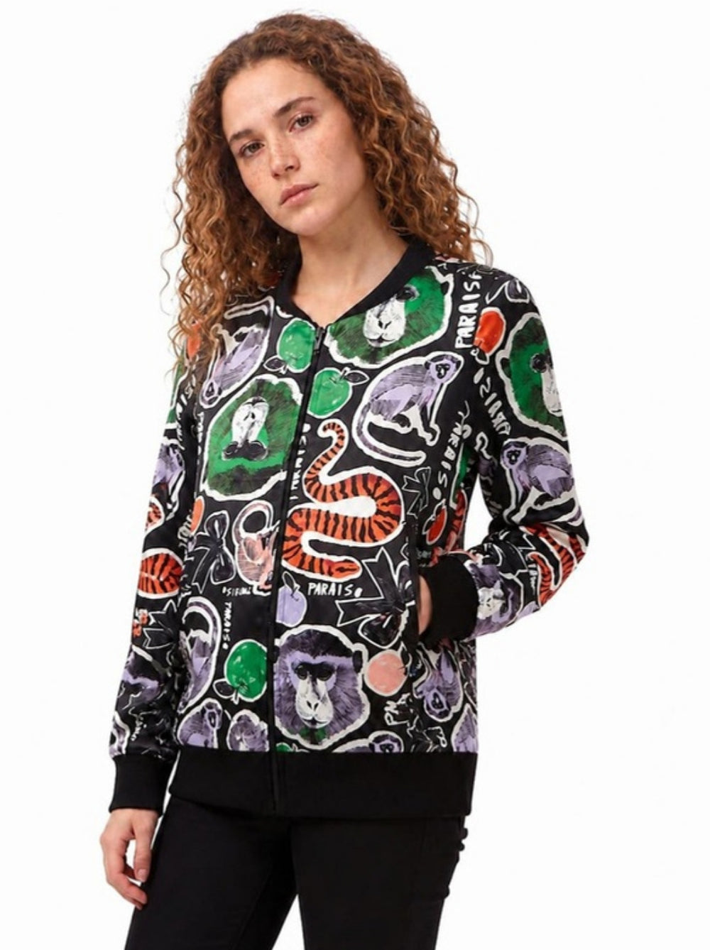 Bomber Paraíso Negro Collage corte relajado