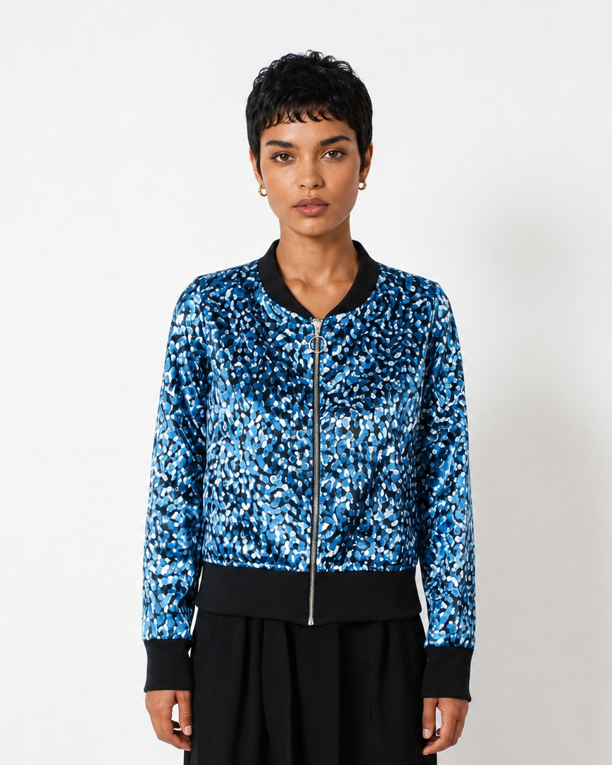 Chaqueta Bomber Raso Moteado Azul