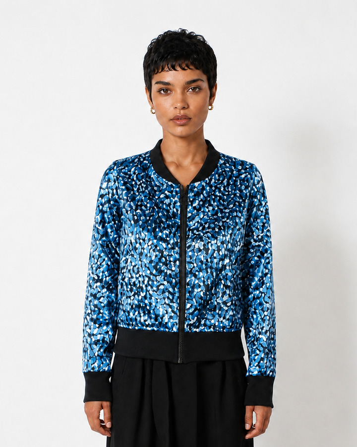 Chaqueta Bomber Raso Moteado Azul