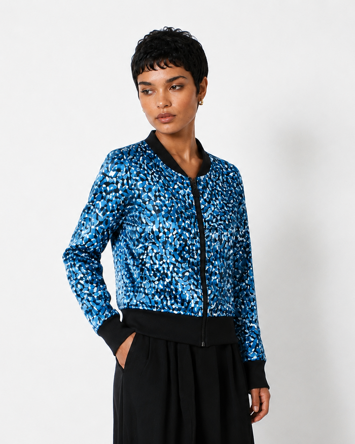 Chaqueta Bomber Raso Moteado Azul