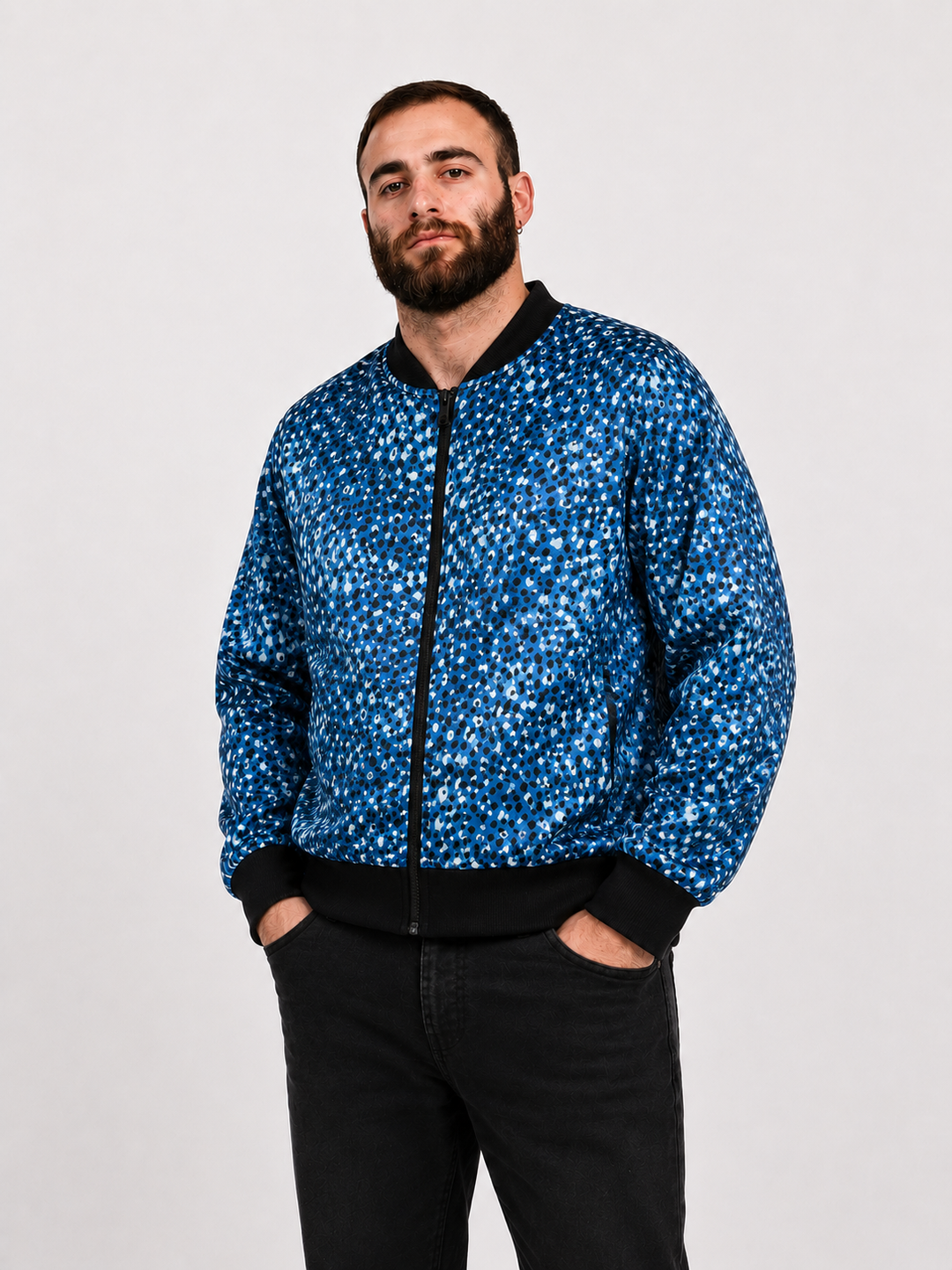 Chaqueta Bomber Raso Moteado Azul