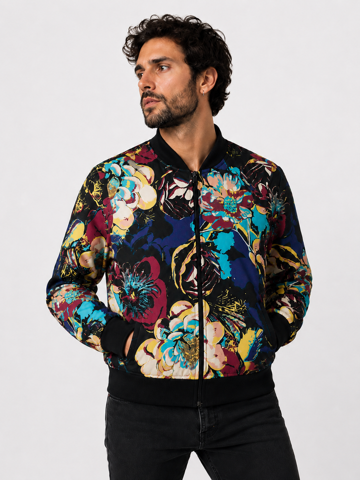 Chaqueta Bomber Floral Negro