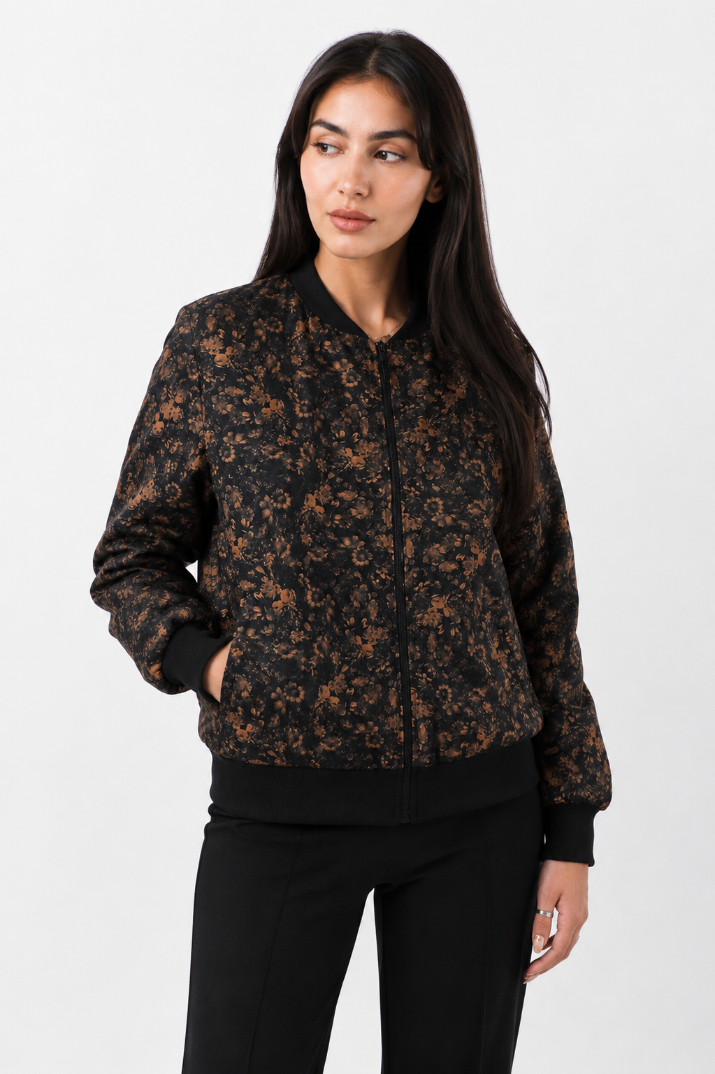 Chaqueta Bomber Floral Marrón