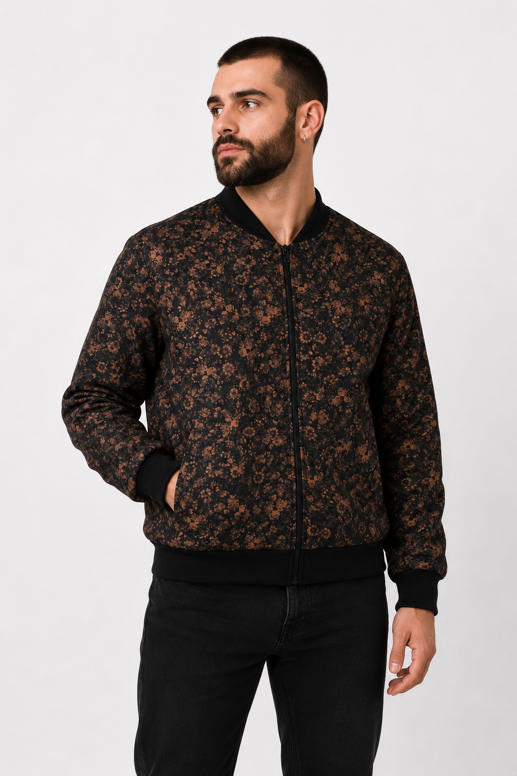 Chaqueta Bomber Floral Marrón