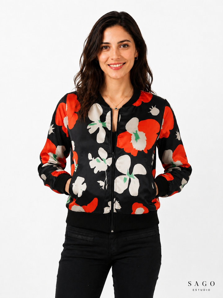 Chaqueta Bomber Sanastasia floral negro