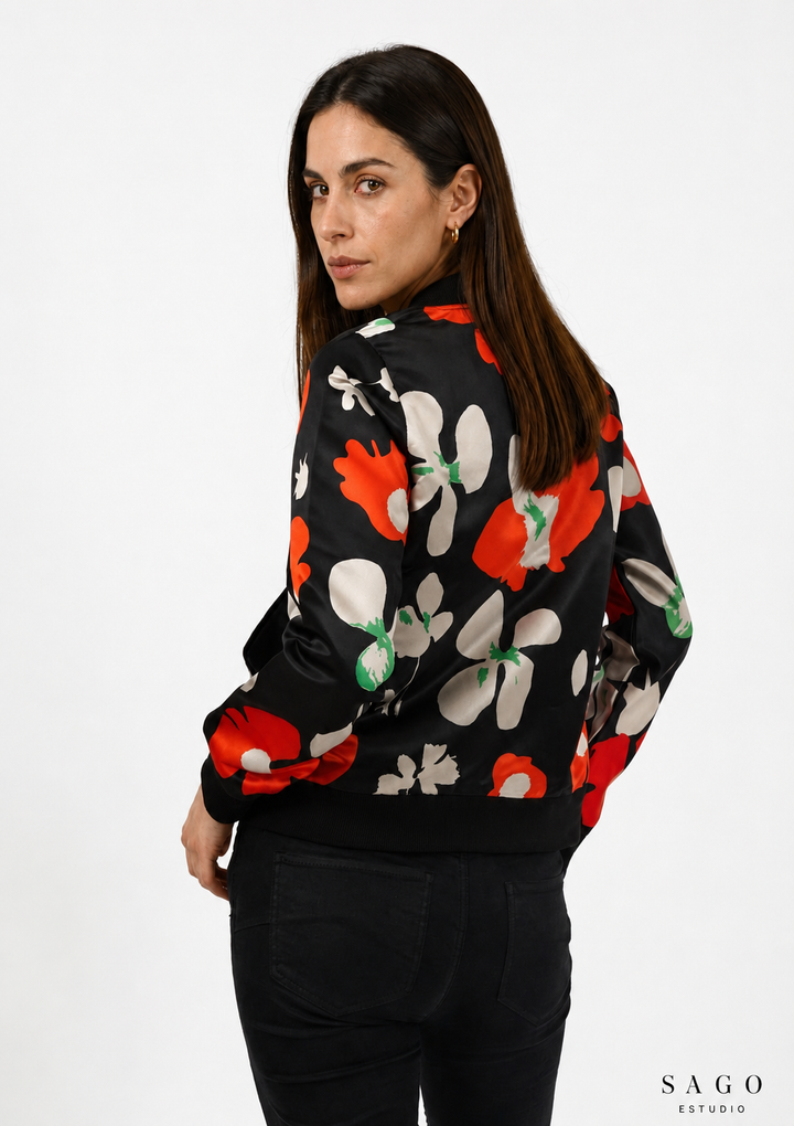 Chaqueta Bomber Sanastasia floral negro