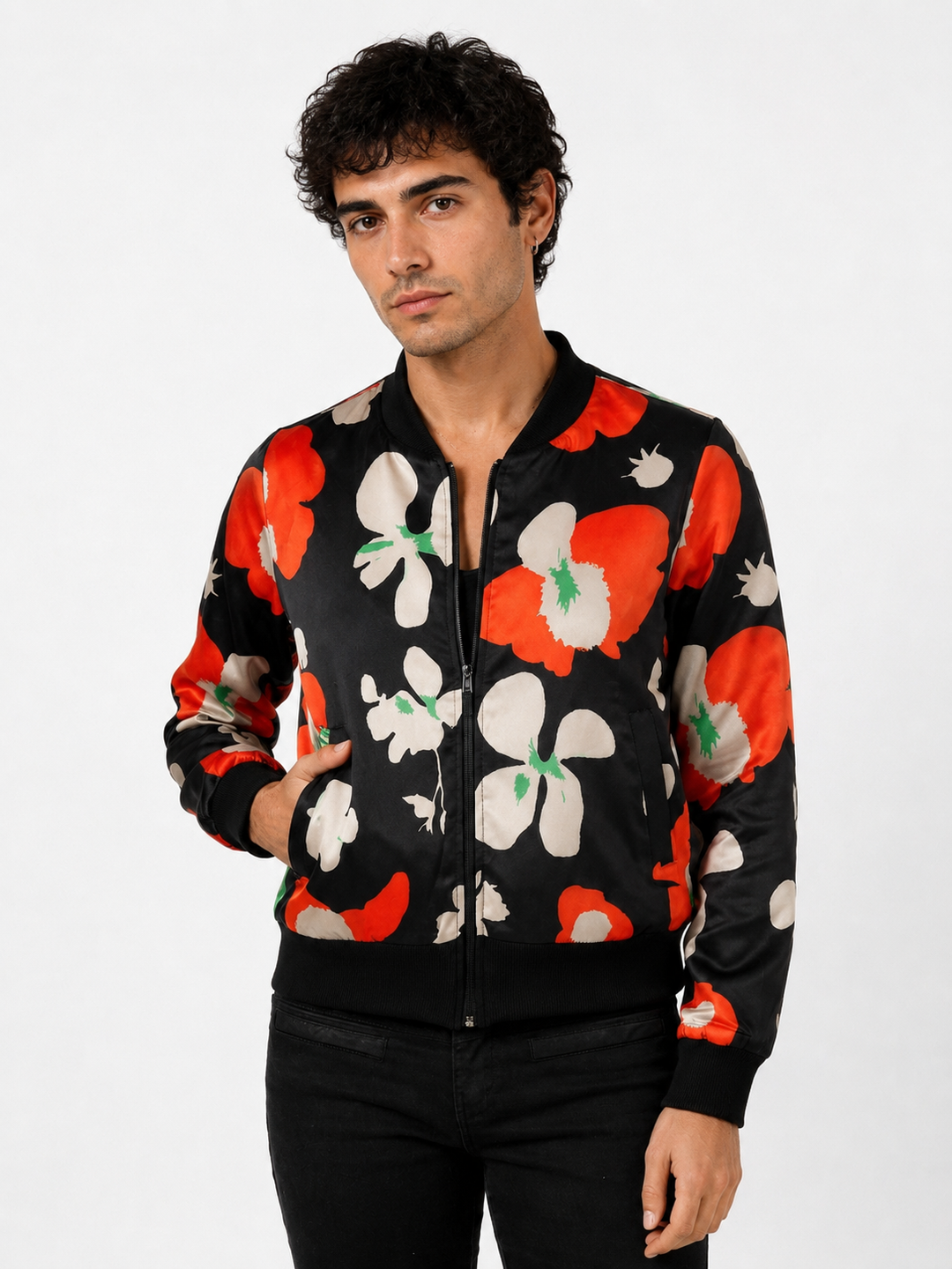 Chaqueta Bomber Sanastasia floral negro