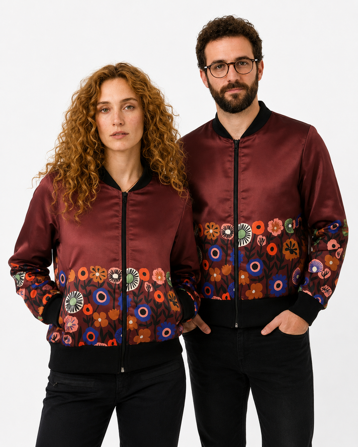 Chaqueta Bomber Sanastasia  Floral Granate