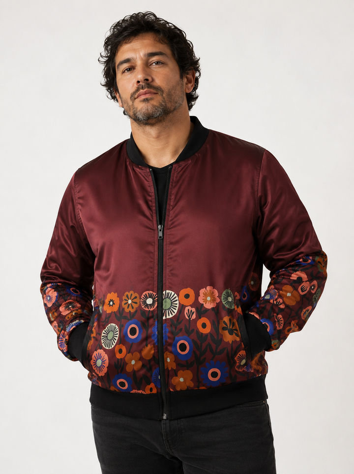 Chaqueta Bomber Sanastasia  Floral Granate Plus