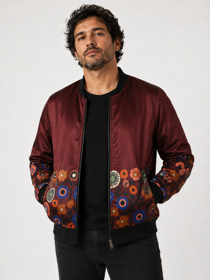 Chaqueta Bomber Sanastasia  Floral Granate Plus