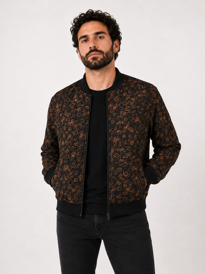 Chaqueta Bomber Floral Marrón Plus