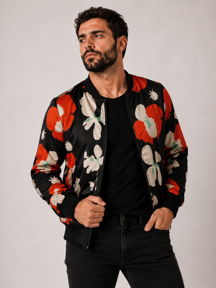 Chaqueta Bomber Sanastasia floral negro Plus