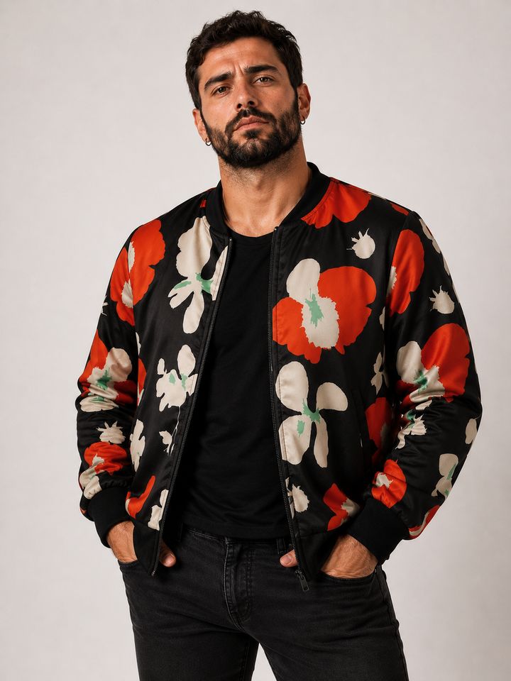 Chaqueta Bomber Sanastasia floral negro Plus