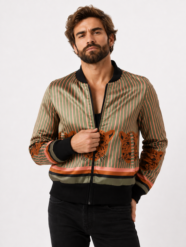 Chaqueta Bomber Sanastasia  Rayas leopardo Plus