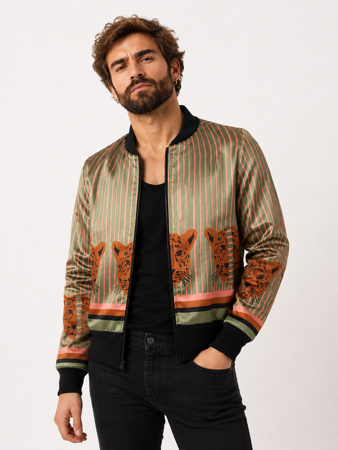 Chaqueta Bomber Sanastasia  Rayas leopardo Plus