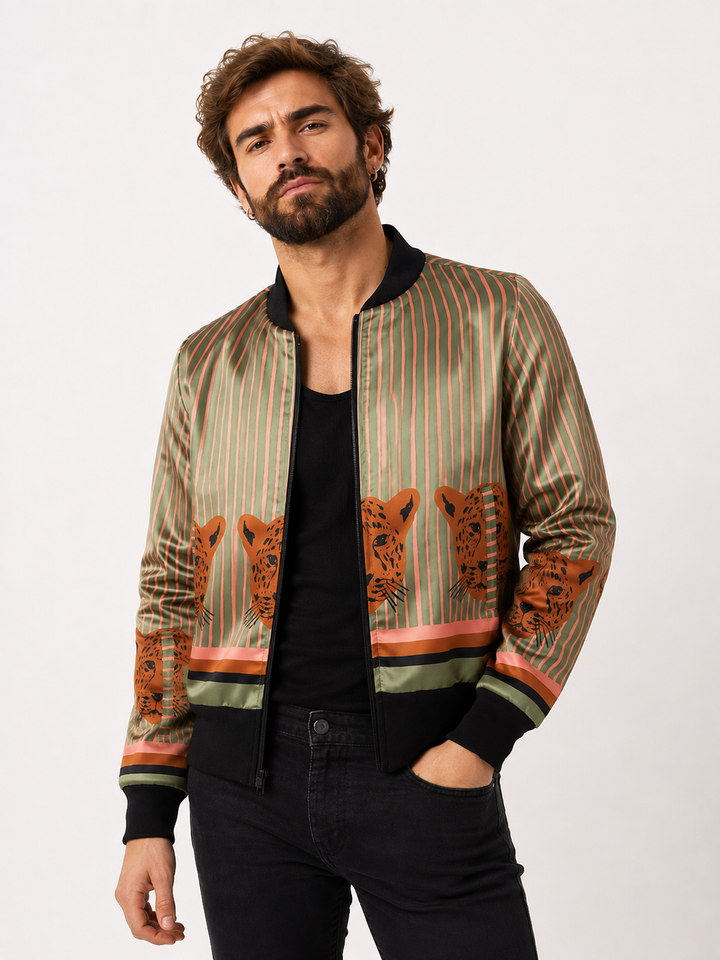 Chaqueta Bomber Sanastasia  Rayas leopardo Plus