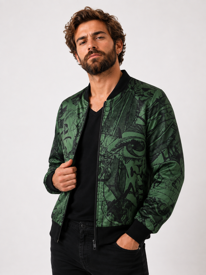 Chaqueta Bomber Sanastasia  Verde gráfico Plus