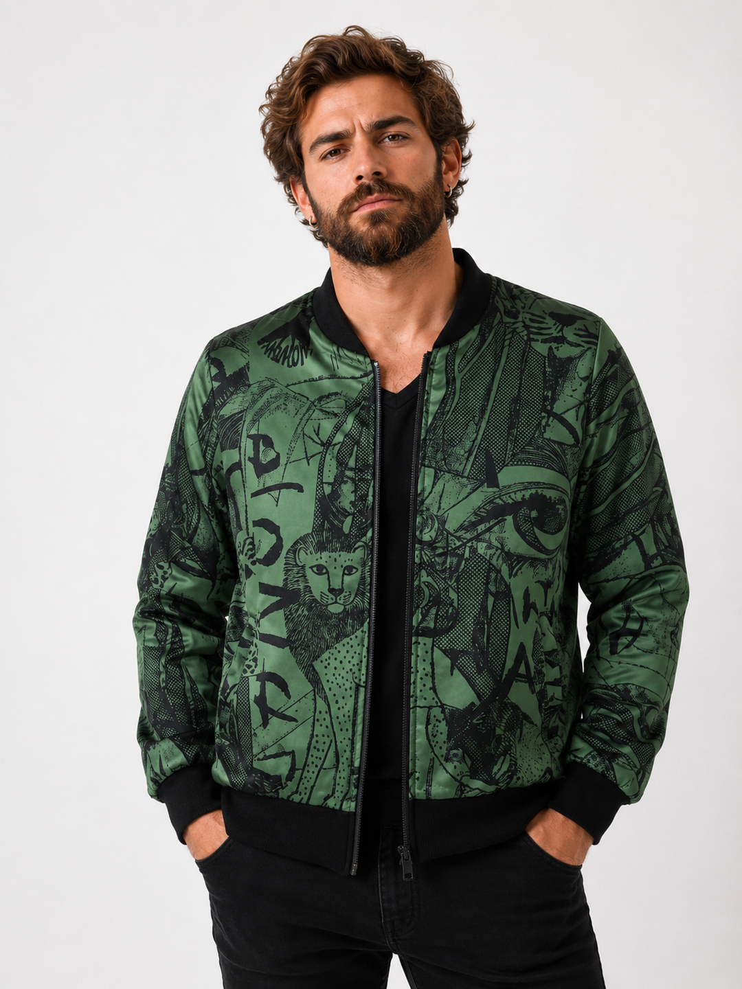 Chaqueta Bomber Sanastasia  Verde gráfico Plus