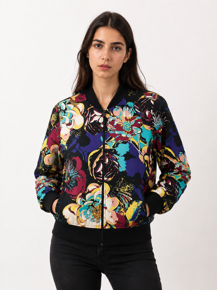 Chaqueta Bomber Floral Negro