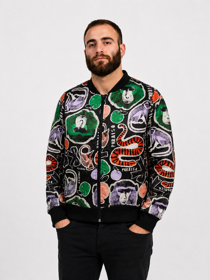 Chaqueta Bomber Paraíso Negro Collage