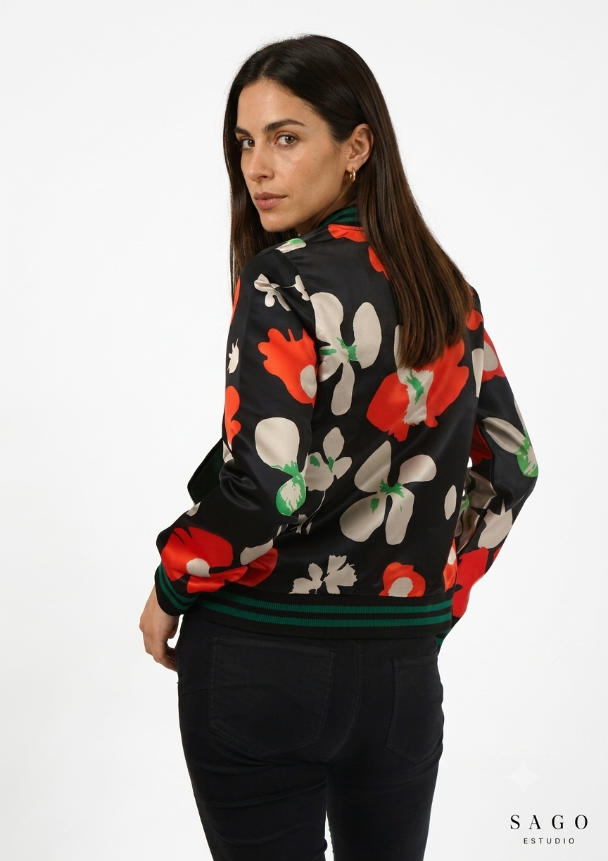 Chaqueta Bomber Sanastasia floral negro