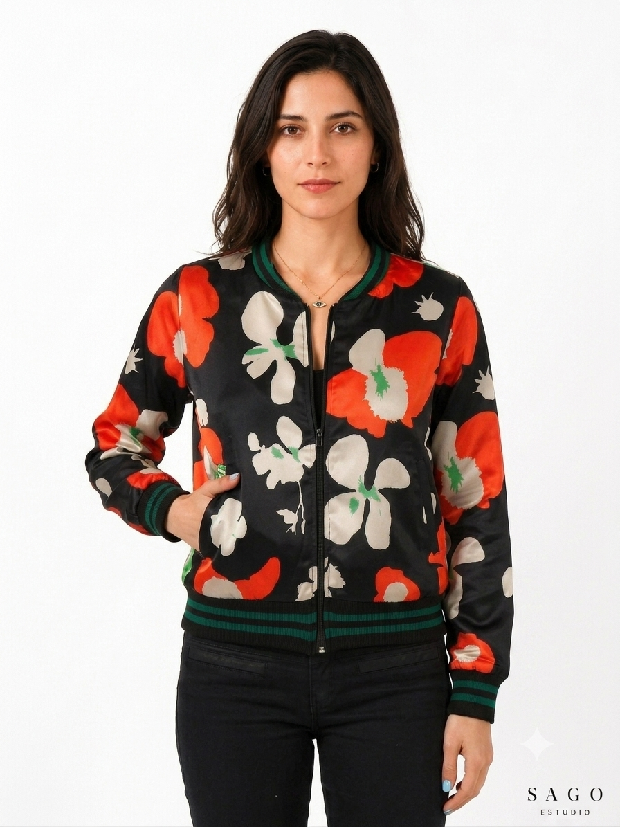 Chaqueta Bomber Sanastasia floral negro