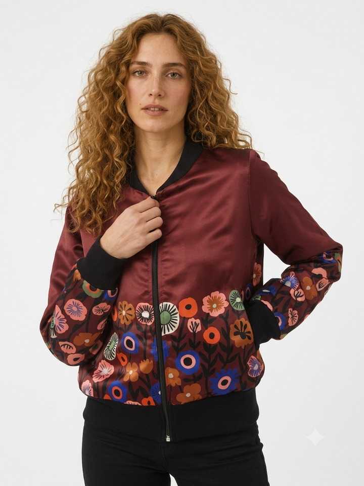 Chaqueta Bomber Sanastasia  Floral Granate