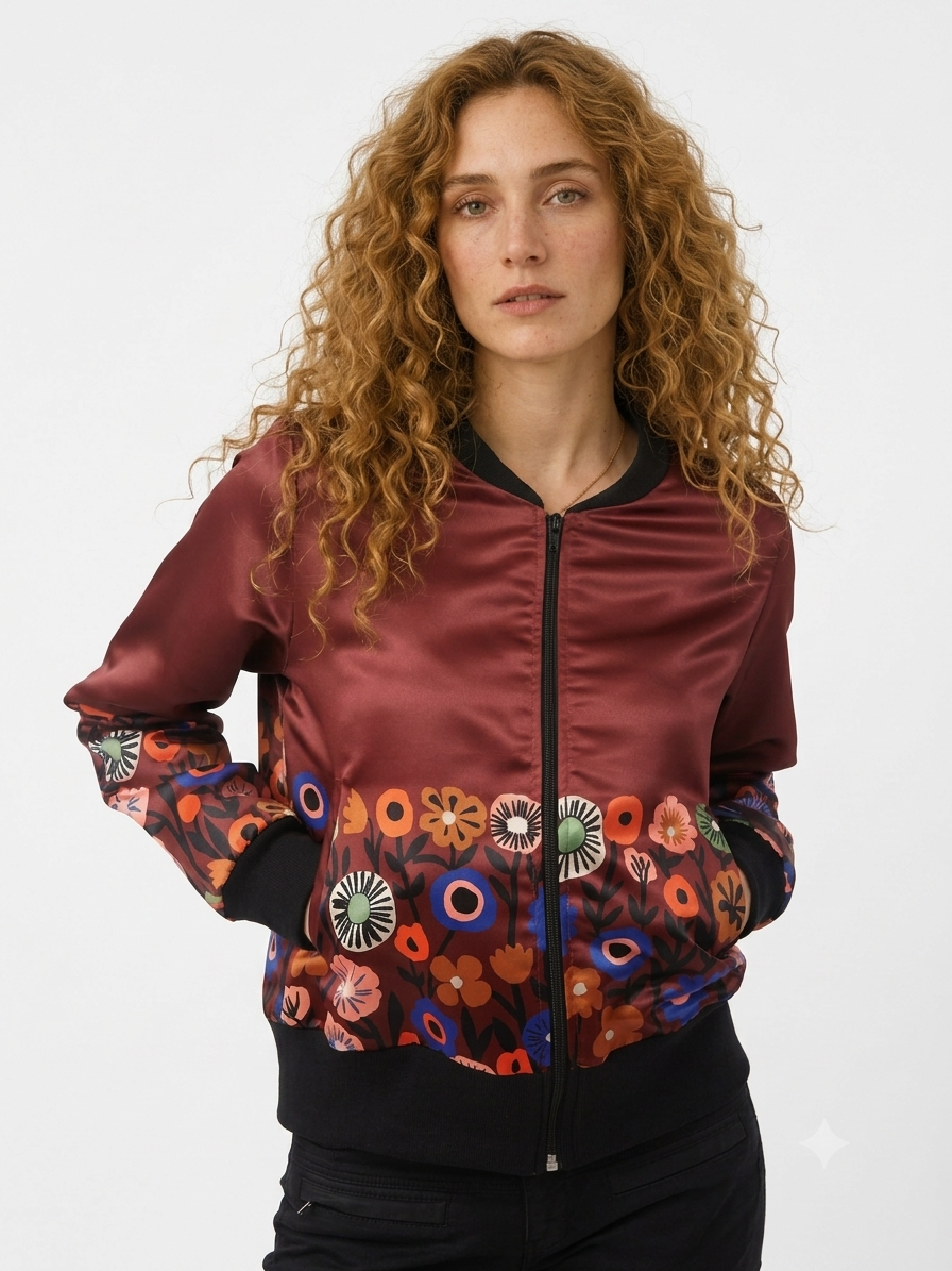 Chaqueta Bomber Sanastasia  Floral Granate