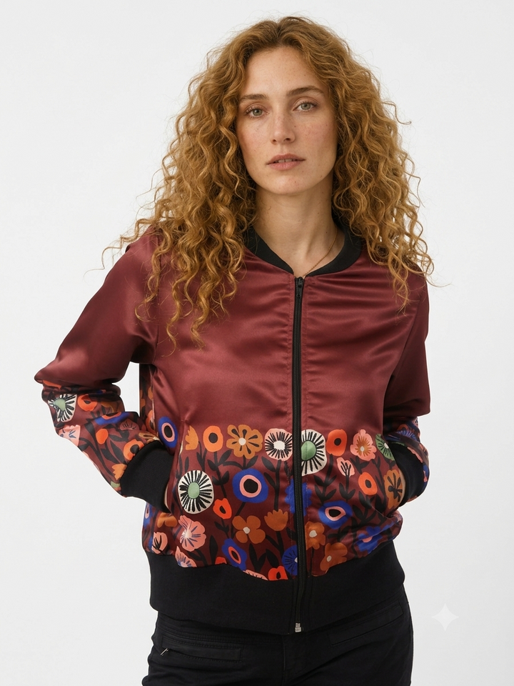 Chaqueta Bomber Sanastasia  Floral Granate