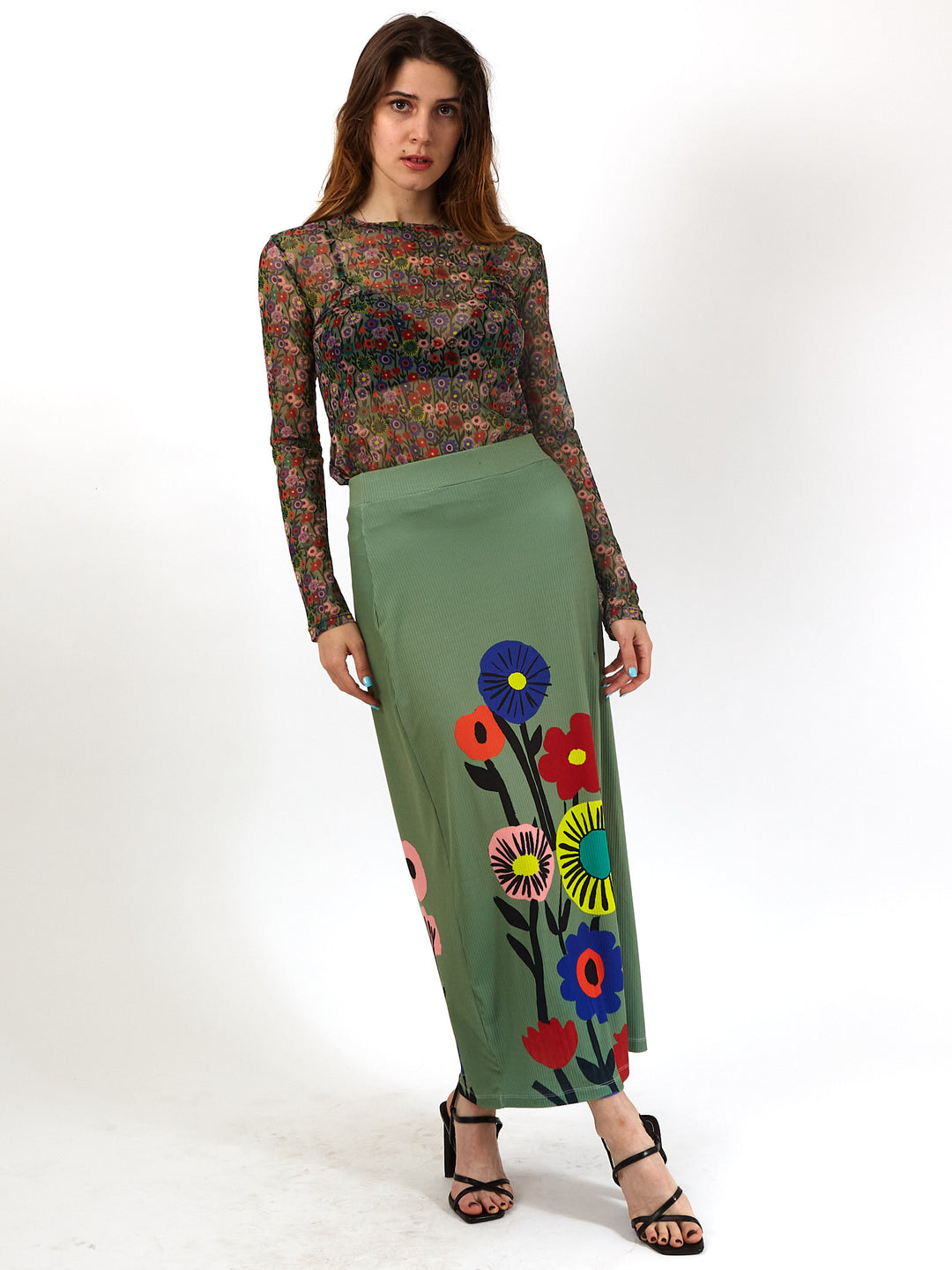 Polera de malla Sanastasia Verde floral