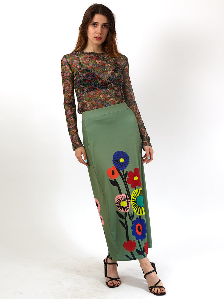 Polera de malla Sanastasia Verde floral
