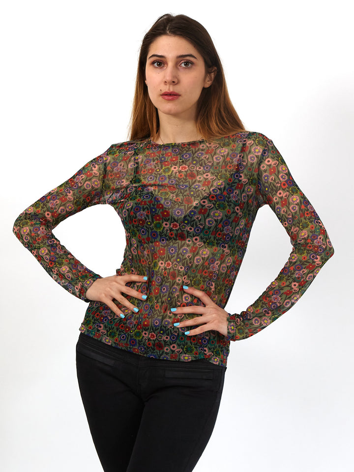 Polera de malla Sanastasia Verde floral