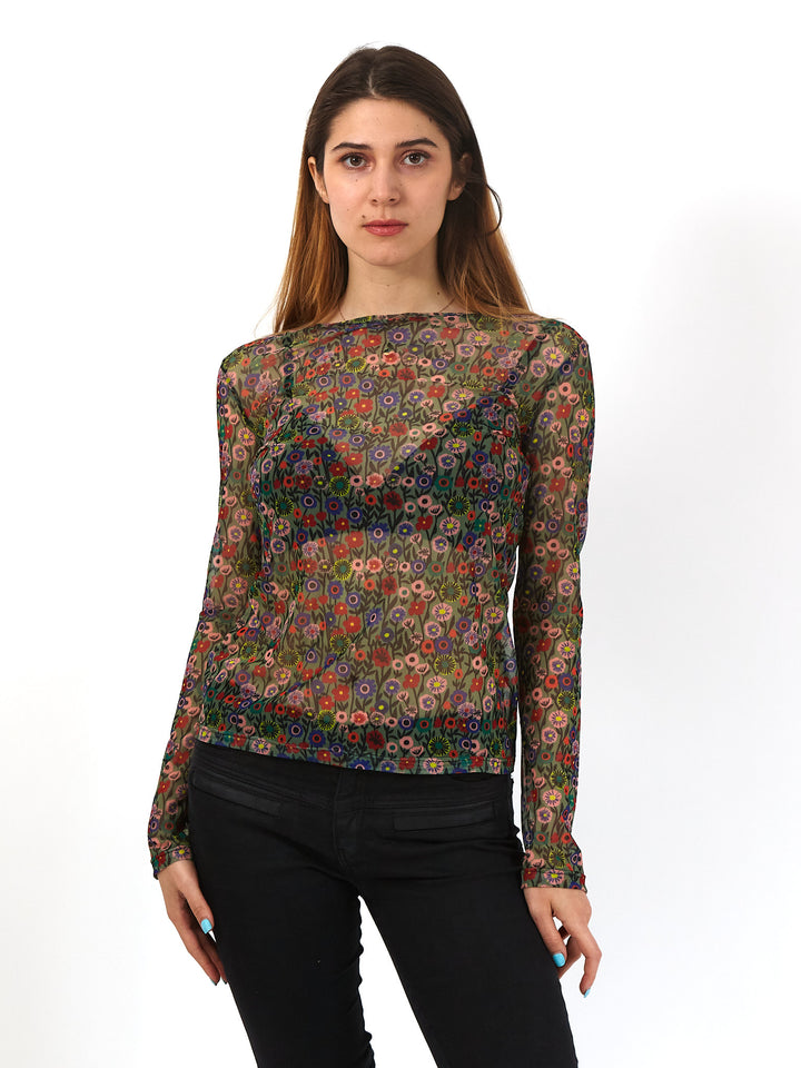 Polera de malla Sanastasia Verde floral