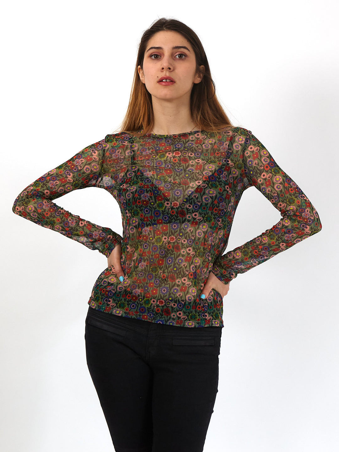 Polera de malla Sanastasia Verde floral
