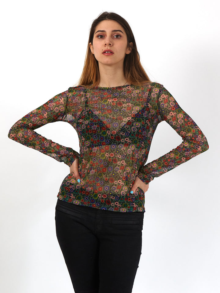 Polera de malla Sanastasia Verde floral
