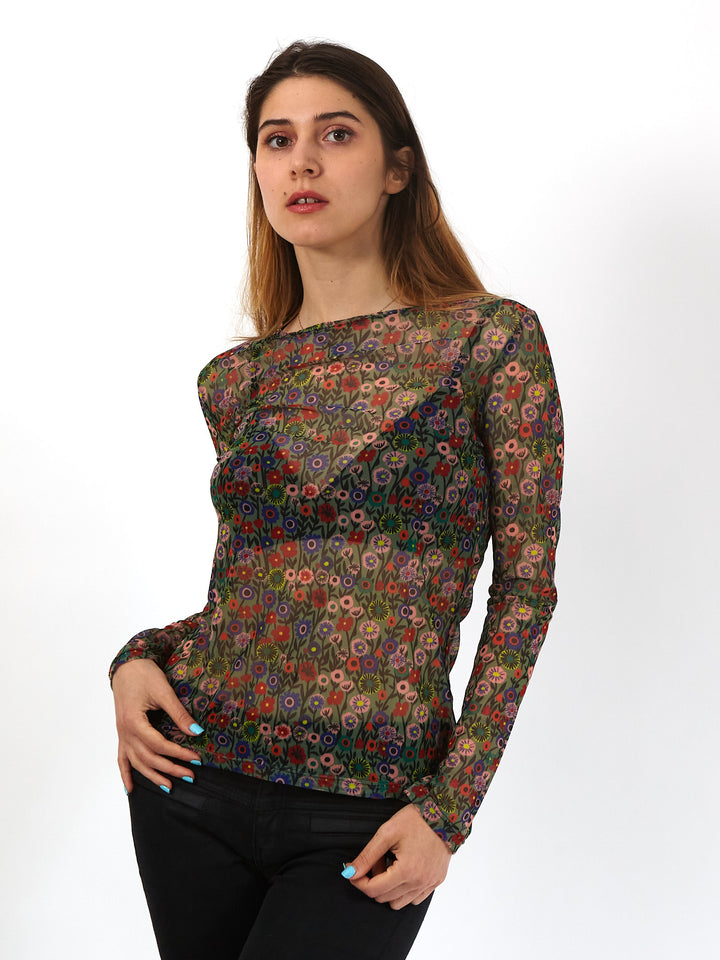 Polera de malla Sanastasia Verde floral