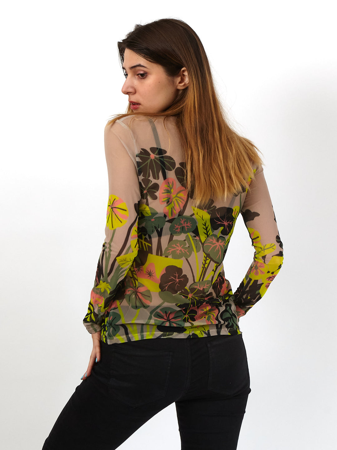 Polera de Malla Sanastasia Floral Beige