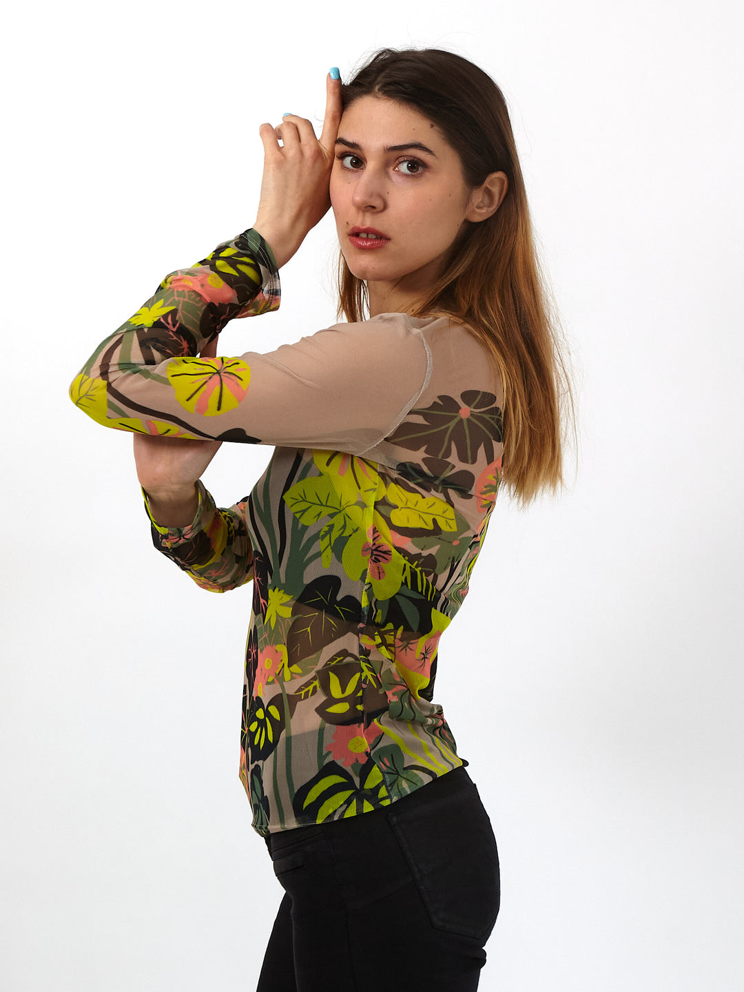 Polera de Malla Sanastasia Floral Beige
