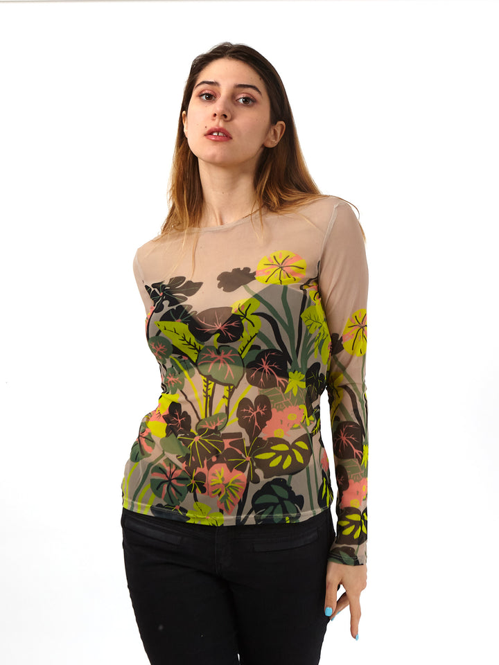 Polera de Malla Sanastasia Floral Beige