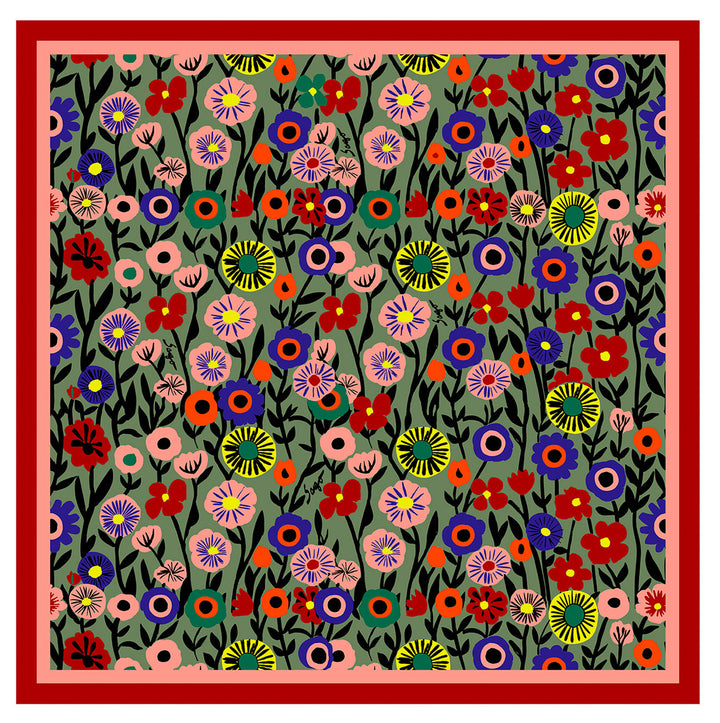 Pañuelo de raso floral estampado Sanastacia 45x45cm
