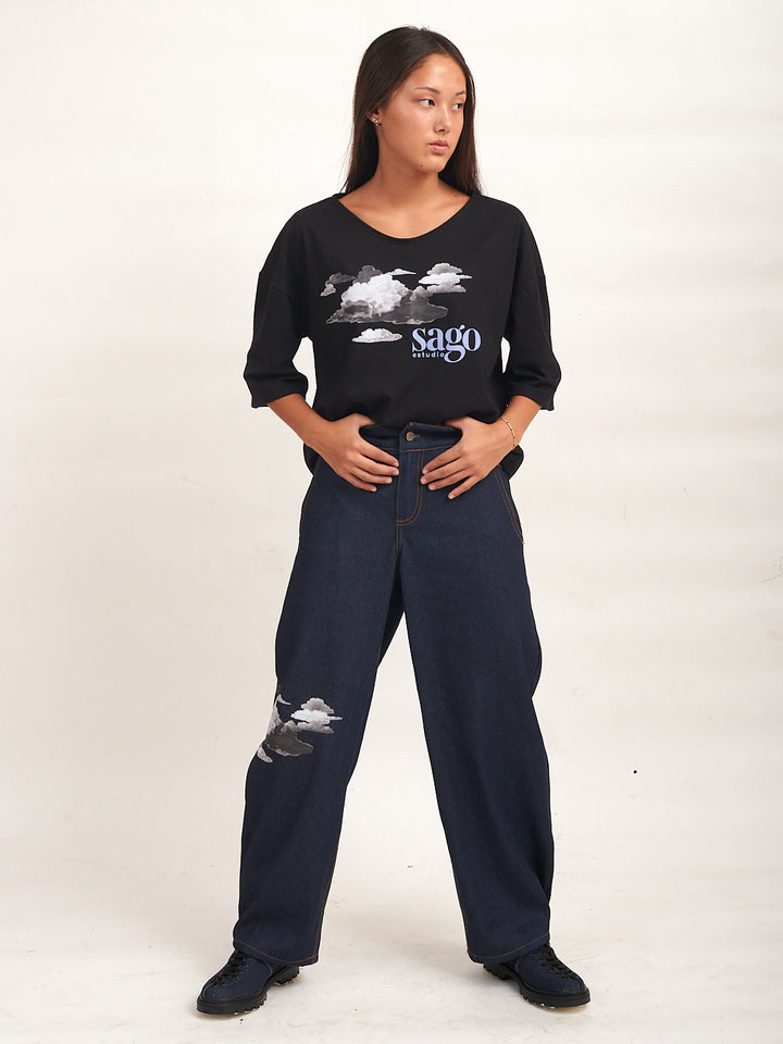 Polera Alba Oversize Negra Algodón