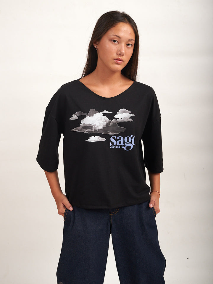 Polera Alba Oversize Negra Algodón