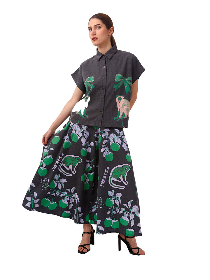 Falda semi plato Paraíso negra