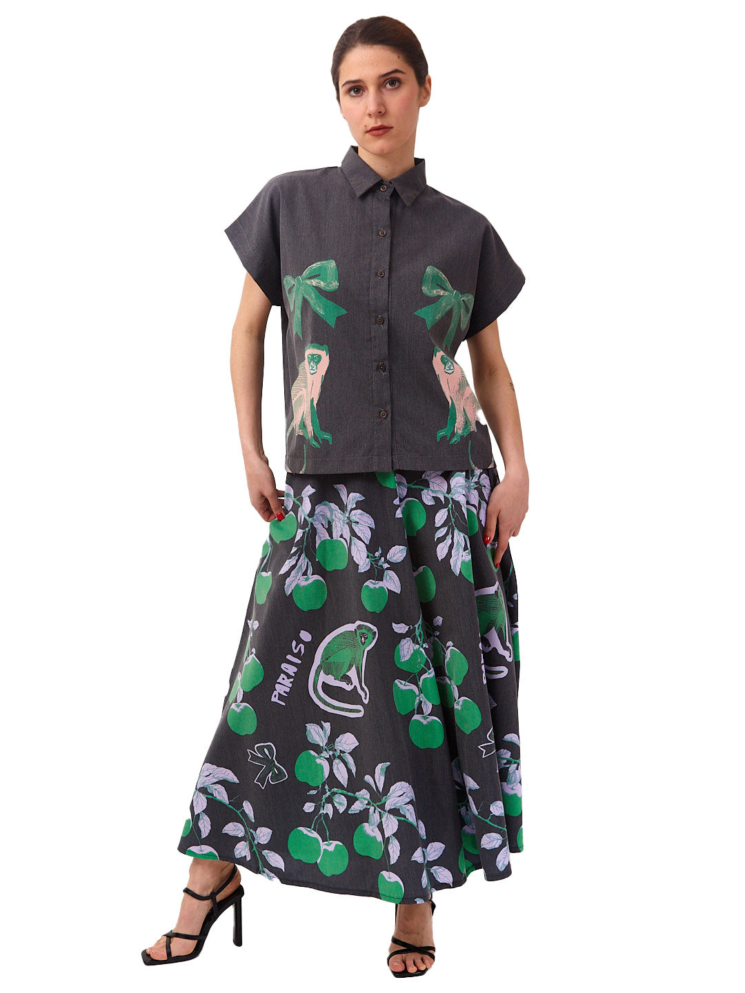 Falda semi plato Paraíso negra