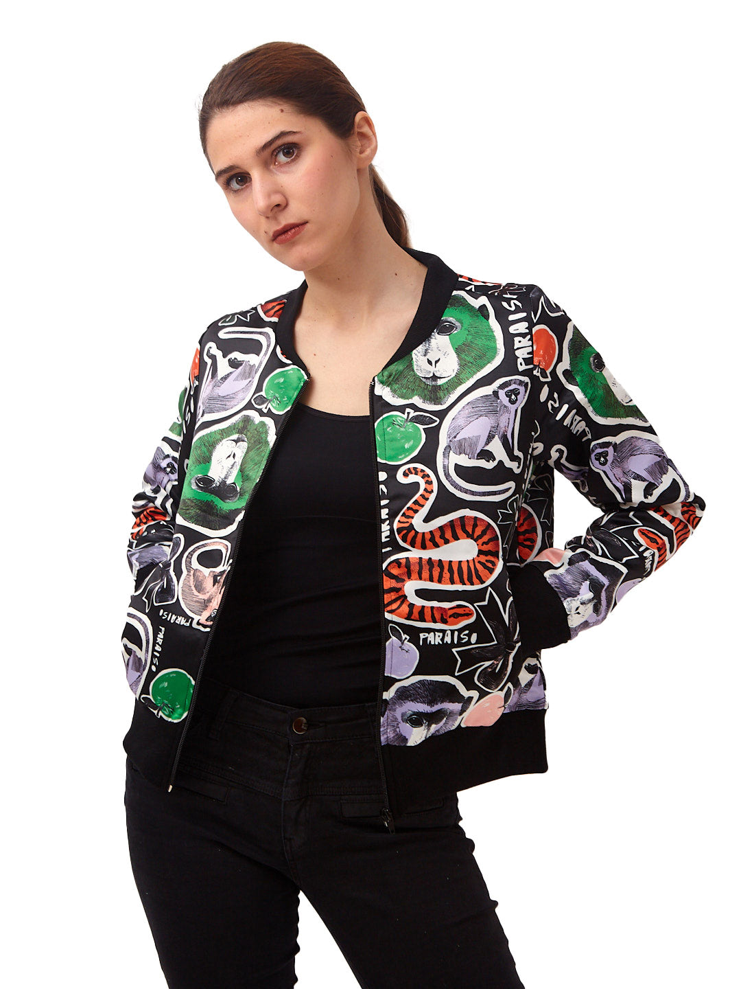 Chaqueta Bomber Paraíso Negro Collage